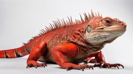 Fototapeta premium Detailed studio portrait of red iguana, isolated on white background, generative ai