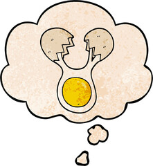 cartoon cracked egg and thought bubble in grunge texture pattern style