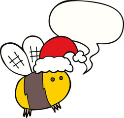 cute cartoon bee wearing christmas hat and speech bubble