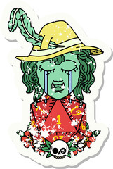 crying bard orc bard character with natural one D20 roll grunge sticker