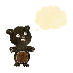 cartoon happy little black bear with thought bubble