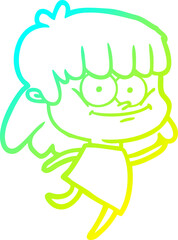 cold gradient line drawing cartoon girl smiling