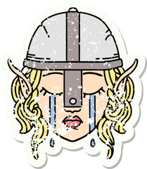 crying elven fighter character face grunge sticker
