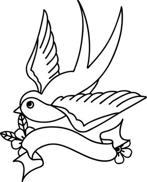 recommend clip art: black linework tattoo with banner of a swallow