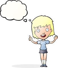 cartoon woman pointing with thought bubble