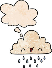 cartoon storm cloud and thought bubble in grunge texture pattern style