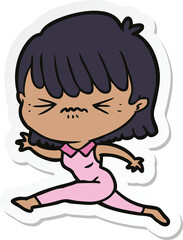 sticker of a cartoon woman jumping