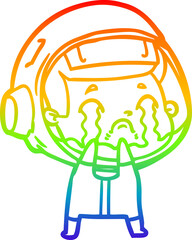 rainbow gradient line drawing cartoon crying astronaut