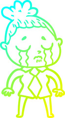 cold gradient line drawing cartoon crying woman