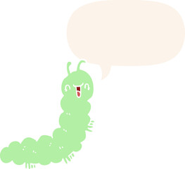 cartoon caterpillar and speech bubble in retro style