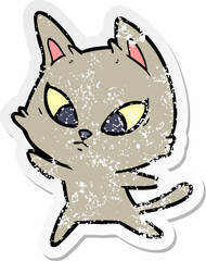 distressed sticker of a confused cartoon cat