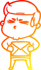 warm gradient line drawing cartoon man sweating