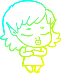 cold gradient line drawing shy cartoon elf girl