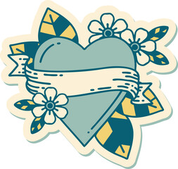 tattoo style sticker of a heart and banner