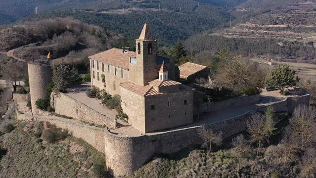Aerial view of Castellvell medieval castle in Solsona. Catalonia