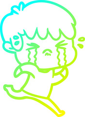 cold gradient line drawing cartoon boy crying