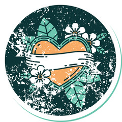 distressed sticker tattoo style icon of a heart and banner