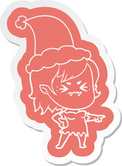 annoyed cartoon  sticker of a vampire girl wearing santa hat