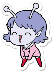 sticker of a cartoon alien girl laughing