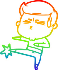 rainbow gradient line drawing cartoon man sweating