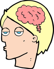 cartoon head with brain symbol