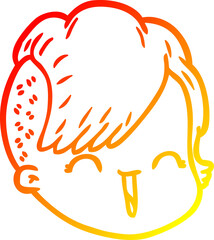 warm gradient line drawing cartoon female face
