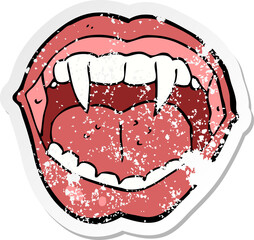 retro distressed sticker of a cartoon vampire mouth