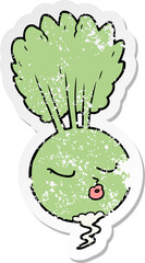 distressed sticker of a cartoon root vegetable