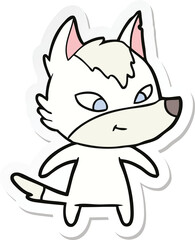 sticker of a friendly cartoon wolf