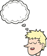 cartoon happy boy face with thought bubble