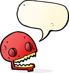 cartoon spooky skull with speech bubble