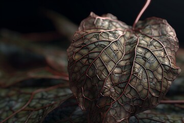 A close-up of a natural object, such as a leaf or flower, with intricate veins and details, Generative AI