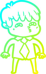 cold gradient line drawing cartoon curious man