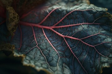 A close-up of a natural object, such as a leaf or flower, with intricate veins and details, Generative AI