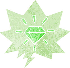 cartoon tattoo diamond and speech bubble in retro textured style