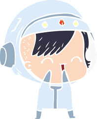 Obraz na płótnie Canvas flat color style cartoon laughing astronaut girl