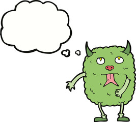 funny cartoon monster with thought bubble