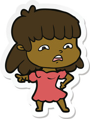 sticker of a cartoon worried woman