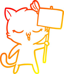 warm gradient line drawing cartoon cat with bow on head