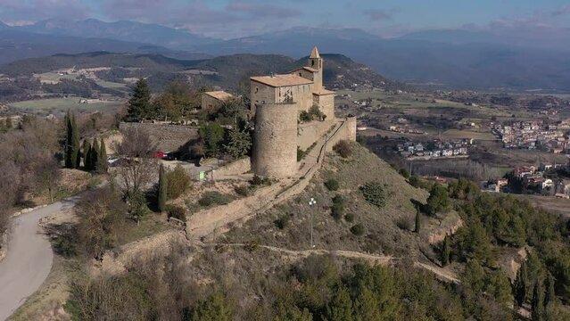 Aerial view of Castellvell medieval castle in Solsona. Catalonia