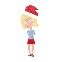 cartoon woman wearing christmas hat