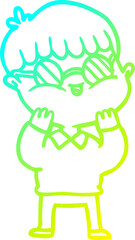 cold gradient line drawing cartoon boy wearing spectacles