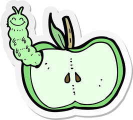 sticker of a cartoon apple with bug