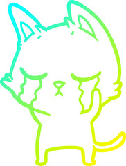 cold gradient line drawing crying cartoon cat
