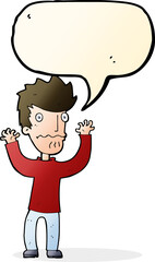 cartoon frightened man with speech bubble
