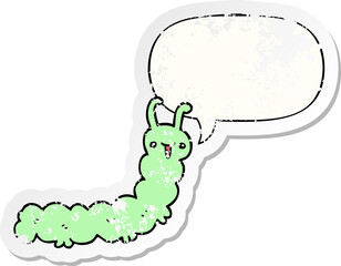 cartoon caterpillar and speech bubble distressed sticker