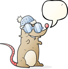 speech bubble cartoon mouse wearing glasses and hat