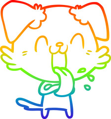 rainbow gradient line drawing cartoon panting dog