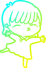 cold gradient line drawing cartoon woman