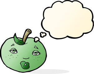 cartoon apple with face with thought bubble
